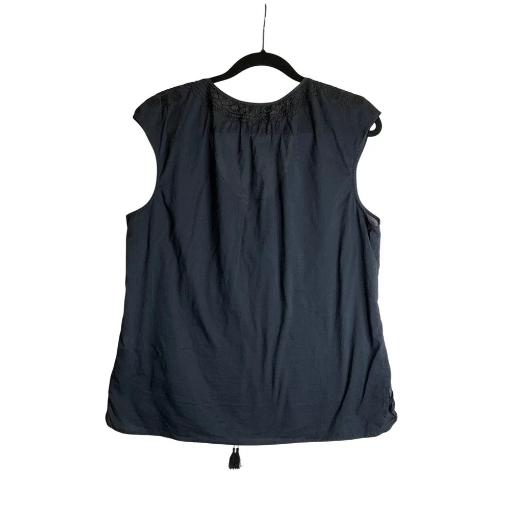 J. Crew Peasant Top Sleeveless Blue Embriodered Boho Lace Up Casual Cottagecore